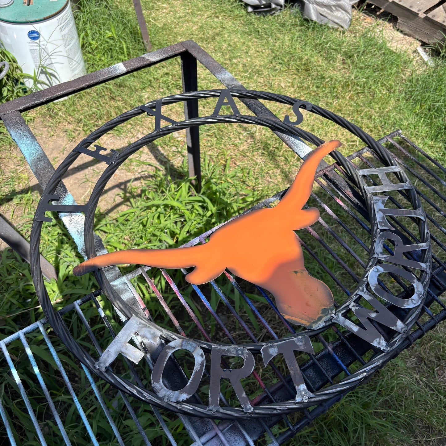 TEXAS FORT WORTH METAL SIGN LONGHORNS ORANGE WESTERN HOME DECOR HANDMADE