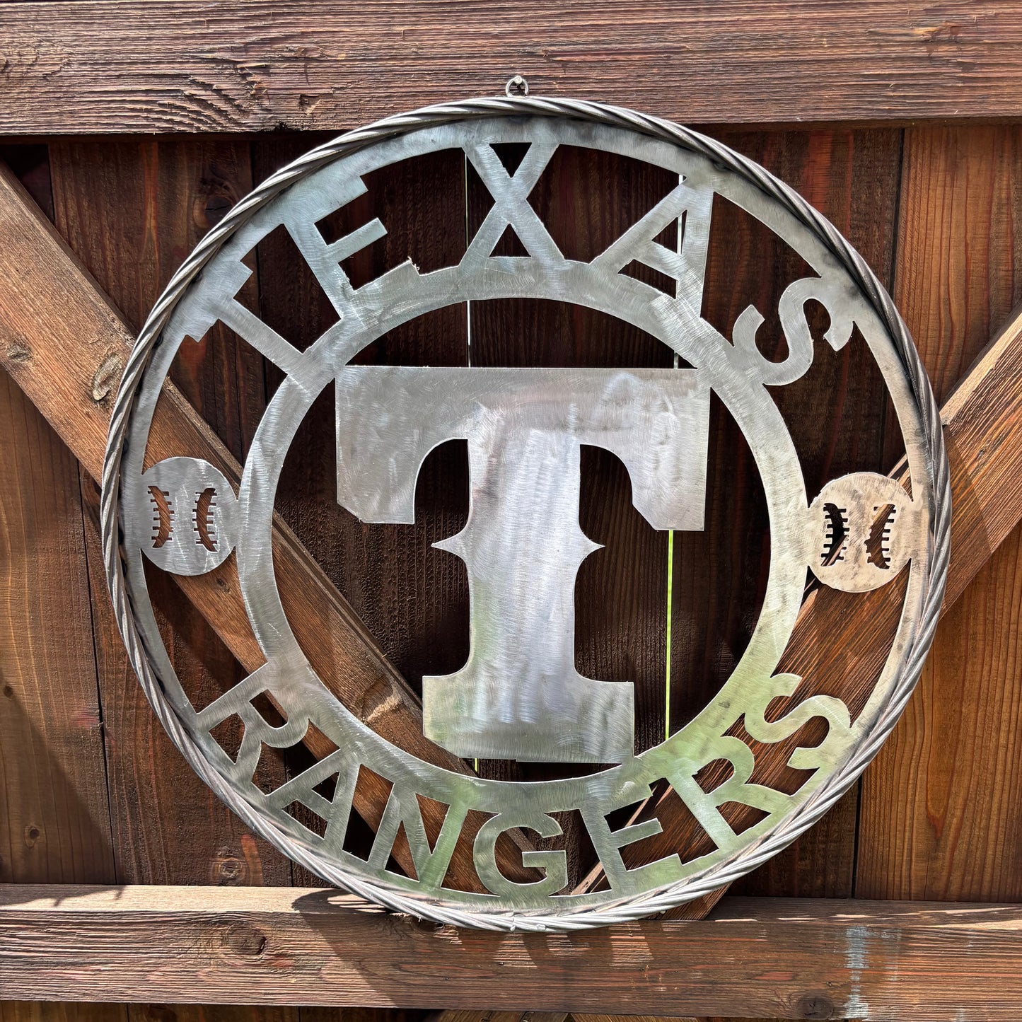 TEXAS RANGERS CUSTOM RAW METAL VINTAGE CRAFT TEAM SIGN TWISTED ROPE RING HANDMADE