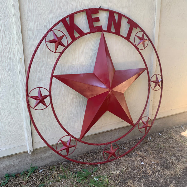 KENT STYLE YOUR CUSTOM STAR METAL NAME RUSTIC BURGUNDY RED CUSTOM 3d STAR METAL NAME BARN STAR TWISTED ROPE RING DESIGN METAL WALL ART HOME DECOR ANY SIZE