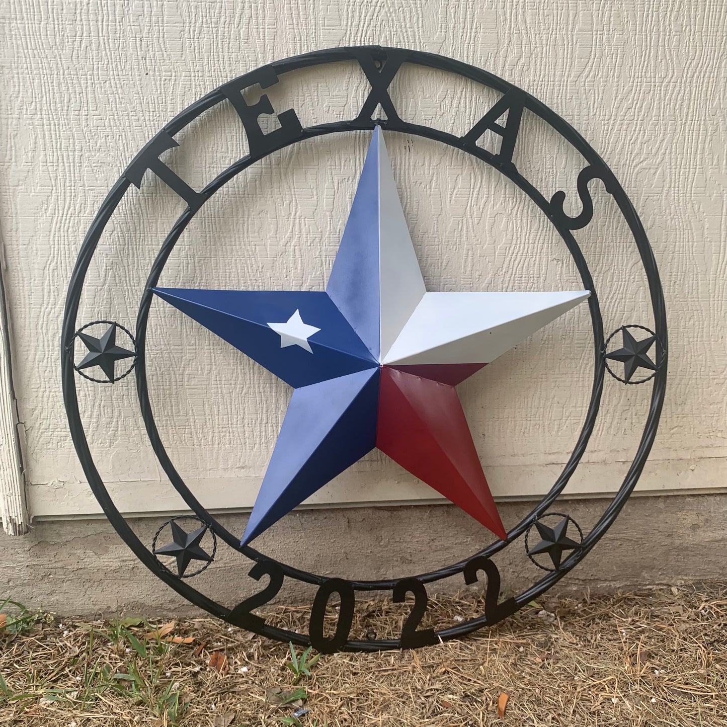TEXAS 2022 STYLE CUSTOM NAME BARN STAR METAL LONESTAR 3d TWISTED BLACK ROPE RING WESTERN HOME DECOR   HANDMADE 24",32",36"