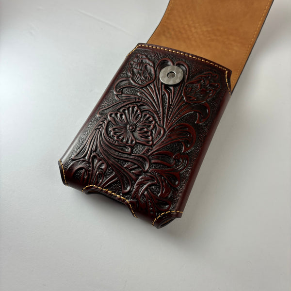 7" PLAIN FLORAL LEATHER HOLSTER BROWN STAR POUCH EXTRA LARGE  BELT LOOP CELL PHONE CASE UNIVERSAL OVERSIZE
