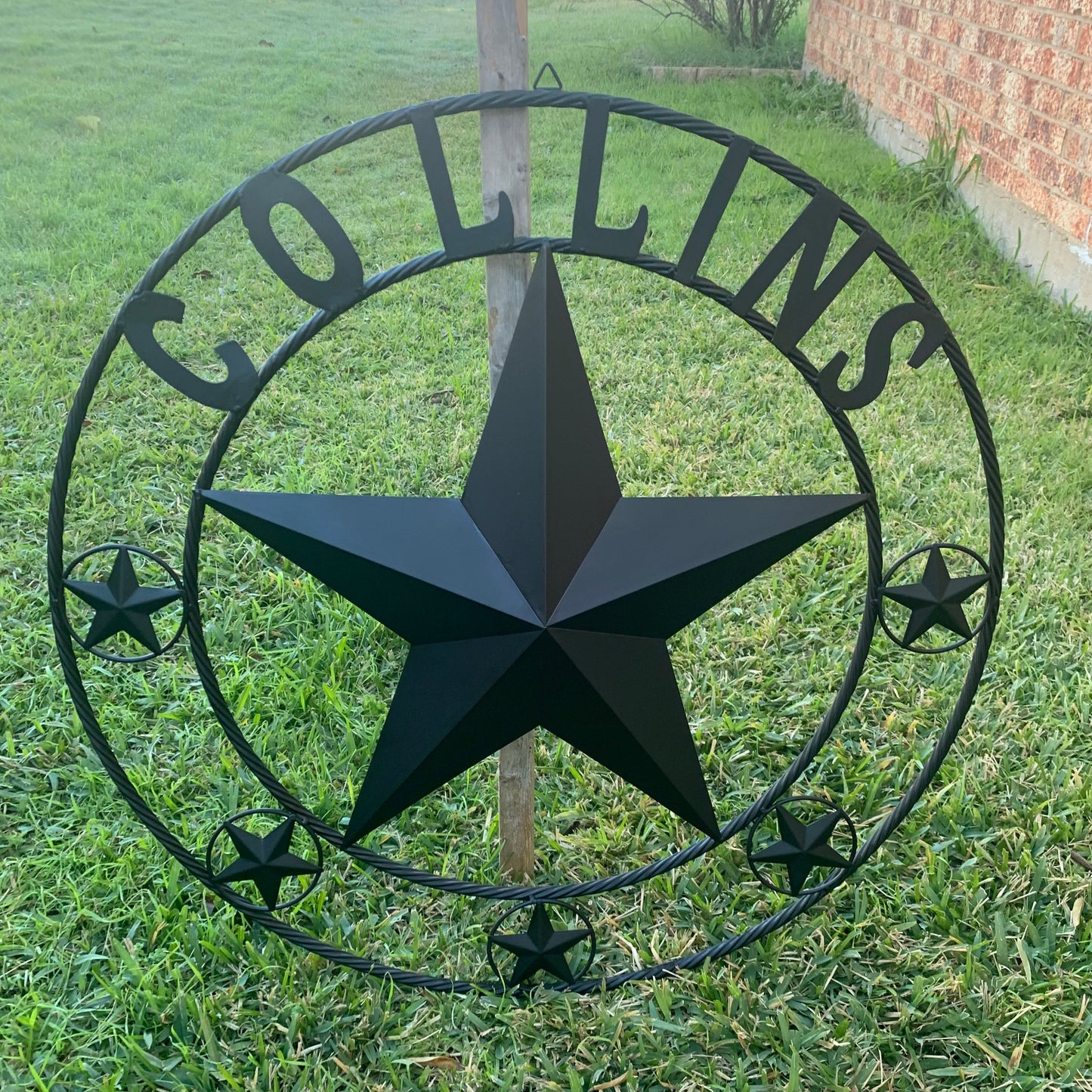 COLLINS STYLE CUSTOM STAR NAME BARN METAL STAR 3d TWISTED ROPE RING WESTERN HOME DECOR RUSTIC BLACK HANDMADE 24",32",36",50"