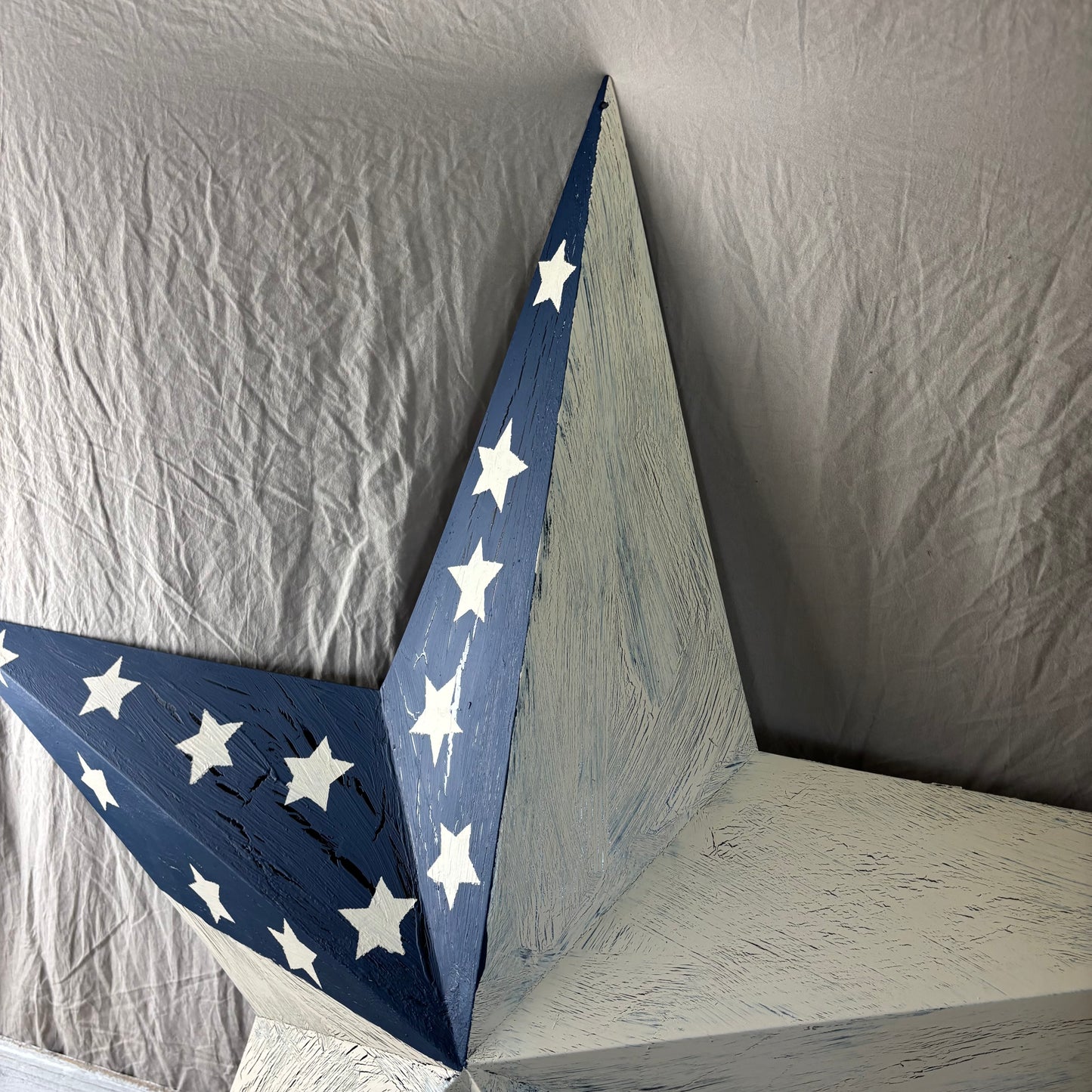 USA FLAG STAR CRACKLE RED IVORY NAVY BLUE METAL BARN STAR METAL WALL ART WESTERN HOME DECOR HANDMADE NEW