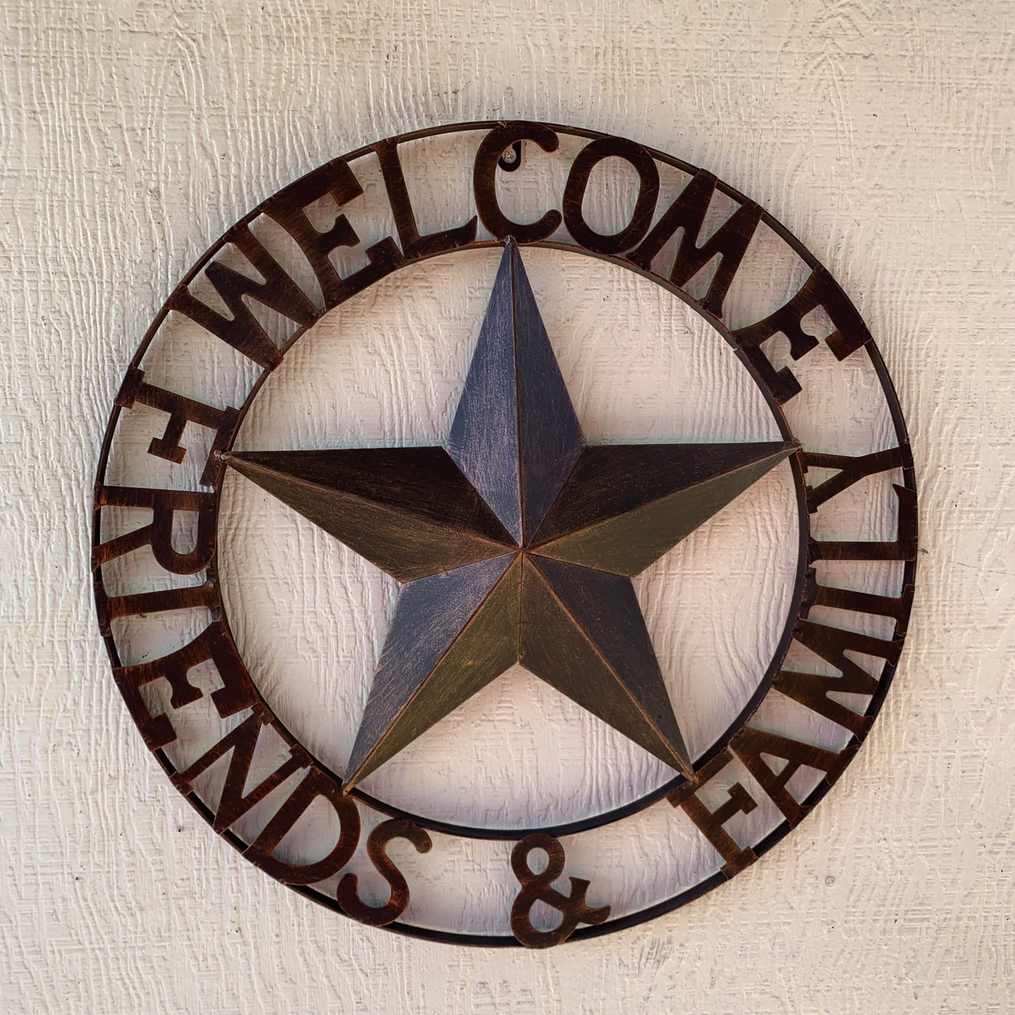 WELCOME FRIENDS FAMILY BARN METAL STAR WALL ART BRONZE WESTERN HOME DECOR HANDMADE NEW #EH13339