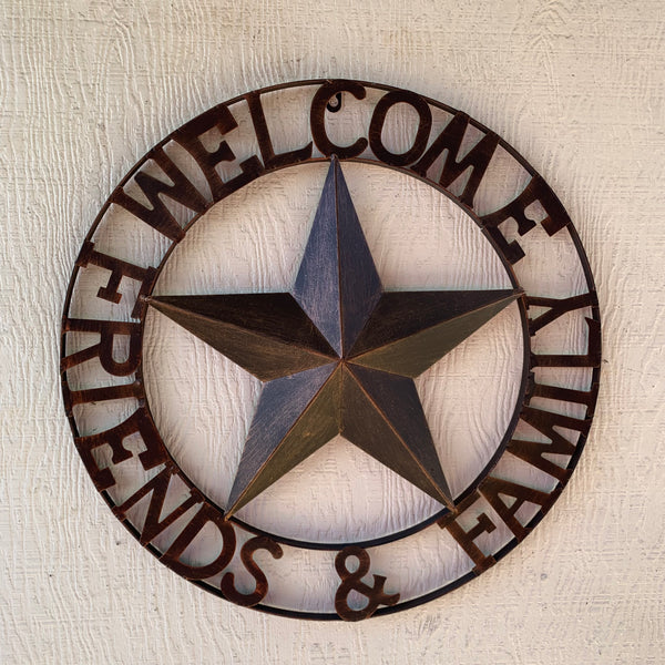 WELCOME FRIENDS FAMILY BARN METAL STAR WALL ART WESTERN HOME DECOR HANDMADE NEW