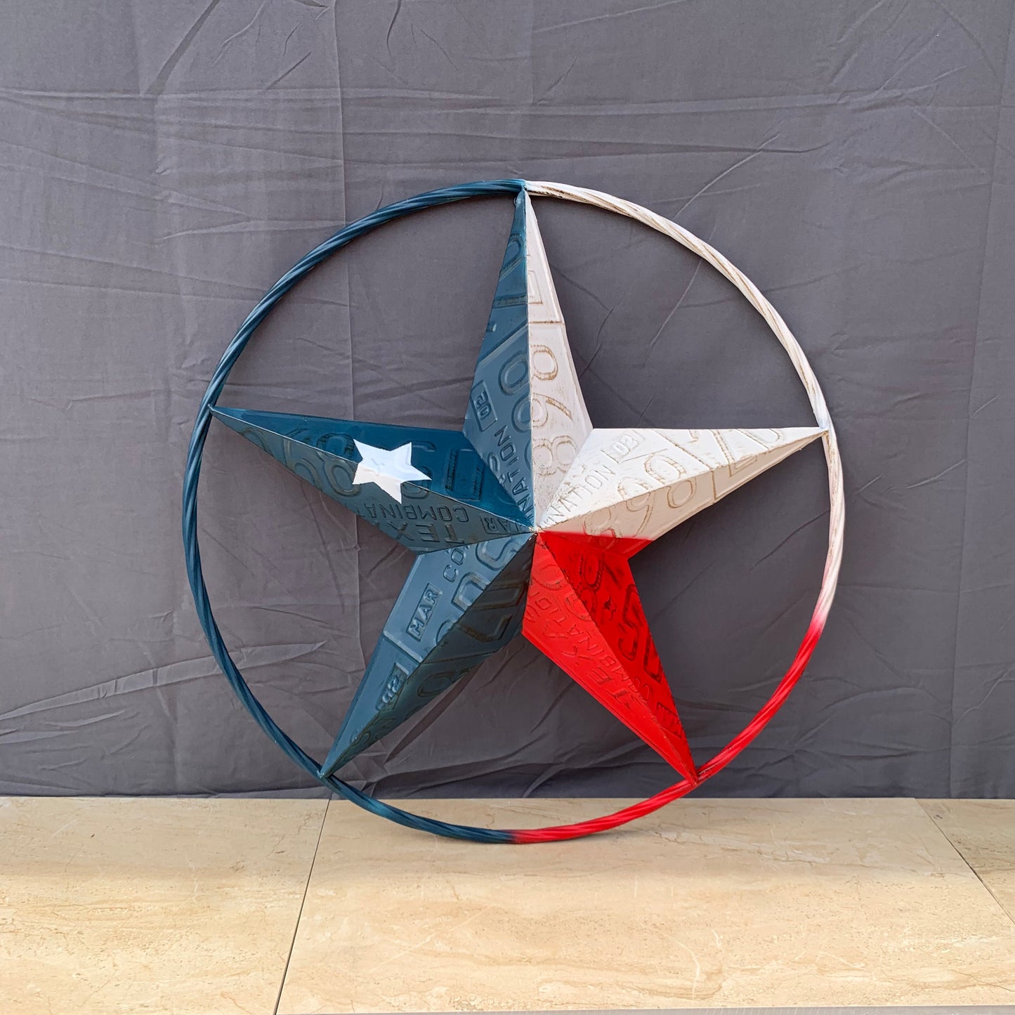TEXAS LICENSE PLATE STAR RED WHITE & BLUE BARN METAL LONE STAR WESTERN HOME DECOR HANDMADE NEW 12",16",24",32",36"