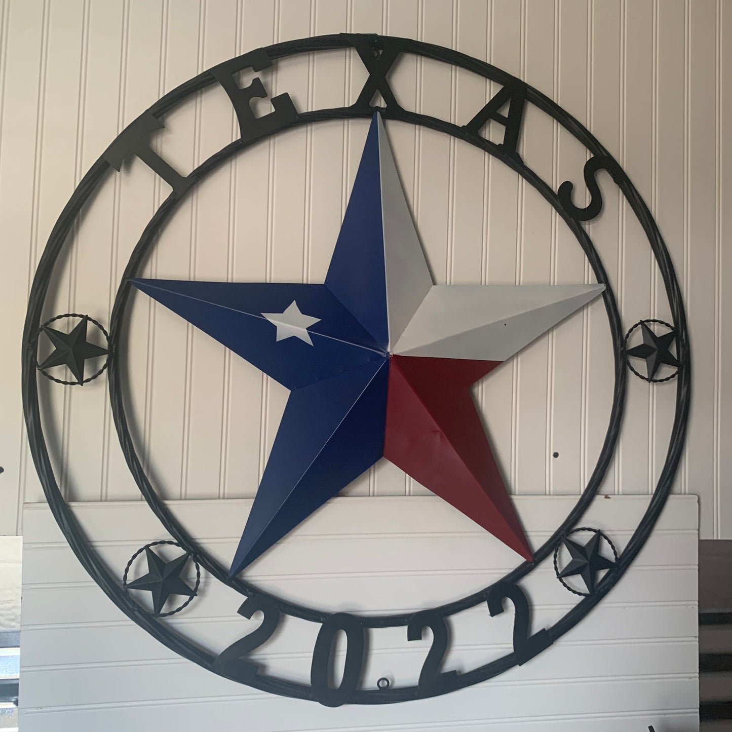 TEXAS 2022 STYLE CUSTOM NAME BARN STAR METAL LONESTAR 3d TWISTED BLACK ROPE RING WESTERN HOME DECOR   HANDMADE 24",32",36"