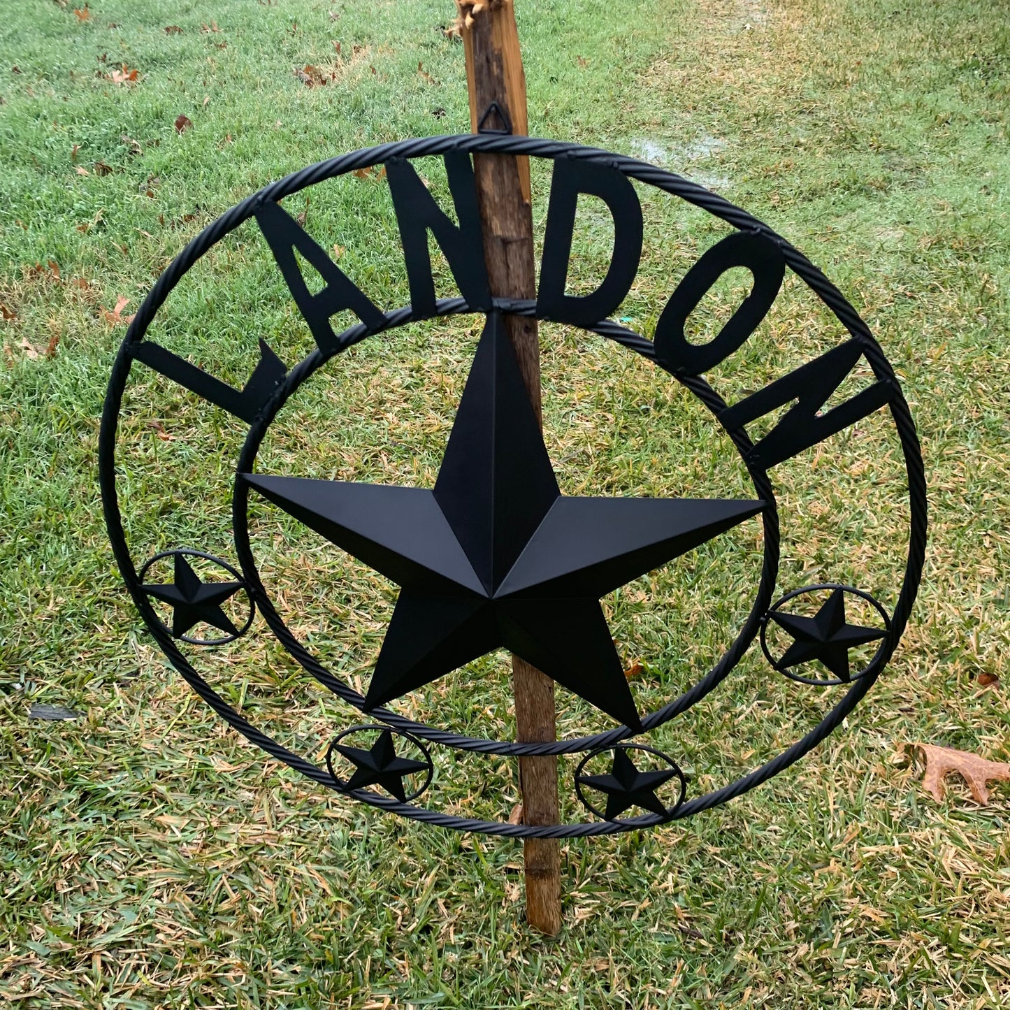 LANDON STYLE CUSTOM NAME STAR BARN METAL STAR 3d TWISTED ROPE RING WESTERN HOME DECOR RUSTIC BLACK HANDMADE 24",32",36",50"