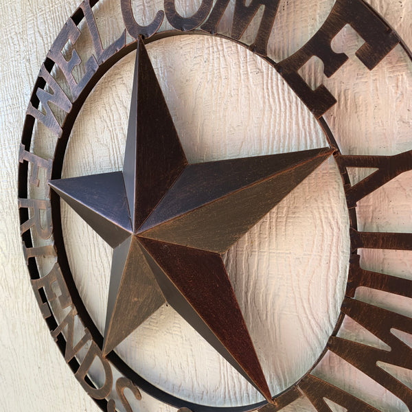 WELCOME FRIENDS FAMILY BARN METAL STAR WALL ART WESTERN HOME DECOR HANDMADE NEW