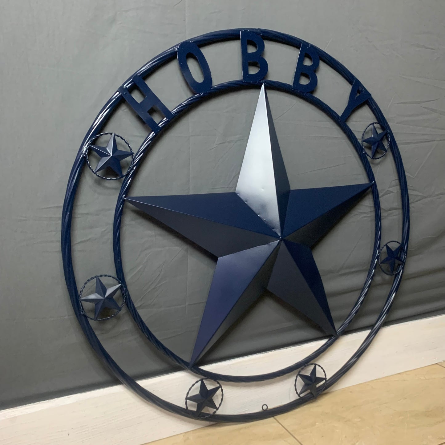 HOBBY STYLE CUSTOM NAME STAR BARN METAL STAR 3d TWISTED ROPE RING WESTERN HOME DECOR RUSTIC NAVY BLUE HANDMADE 24",32",36",50"