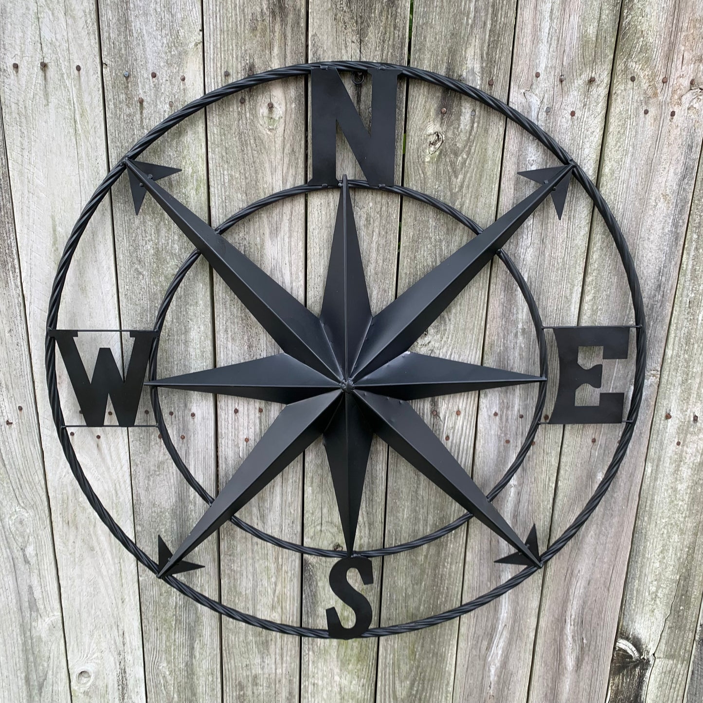 36" COMPASS RUSTIC BLACK METAL SIGN WALL ART WESTERN HOME DECOR HANDMADE NEW