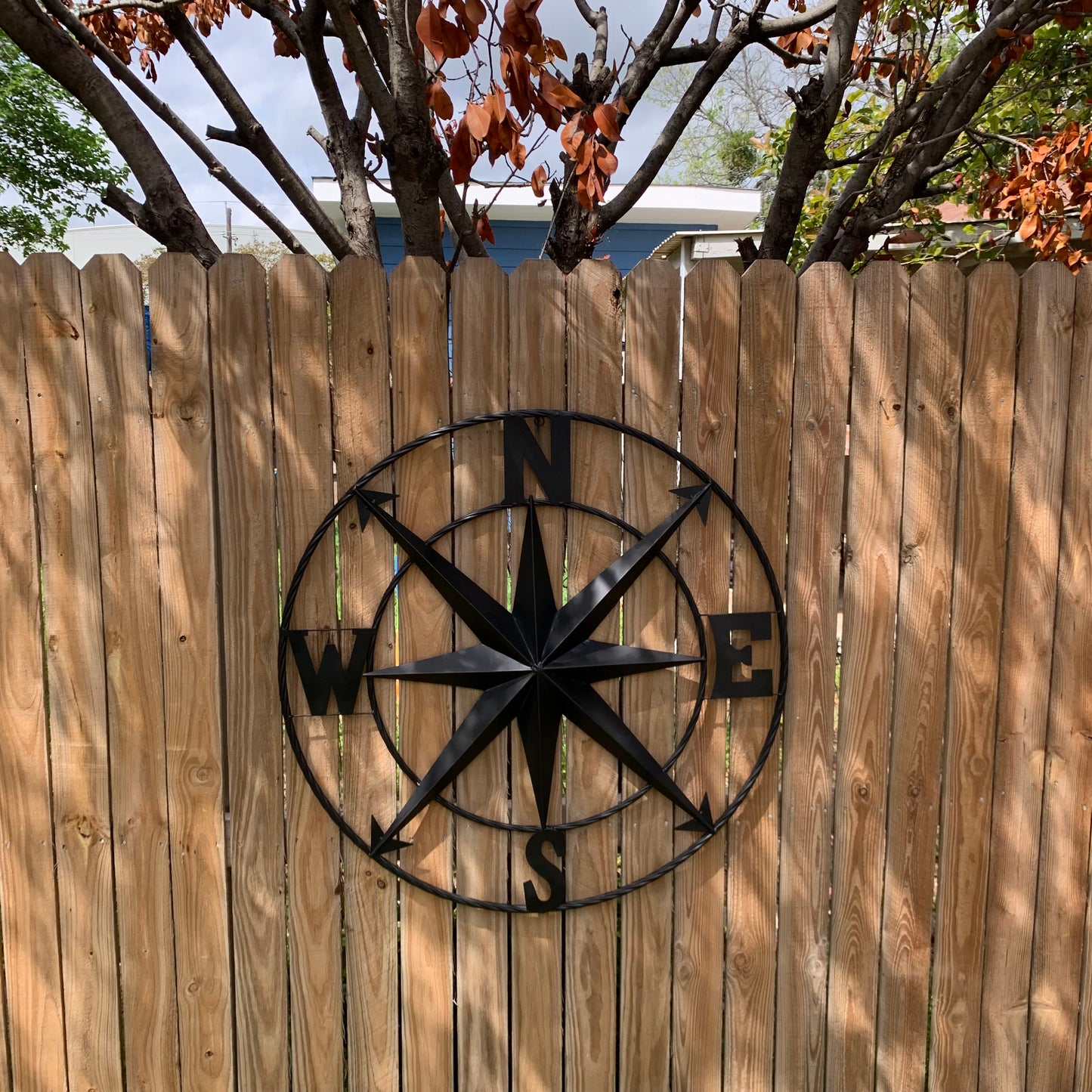 36" COMPASS RUSTIC BLACK METAL SIGN WALL ART WESTERN HOME DECOR HANDMADE NEW