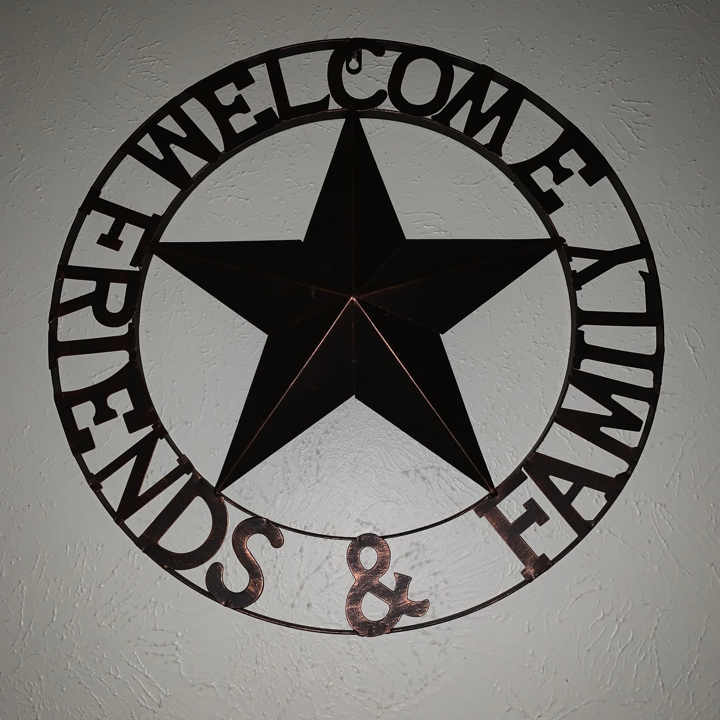 WELCOME FRIENDS FAMILY BARN METAL STAR WALL ART BRONZE WESTERN HOME DECOR HANDMADE NEW #EH13339