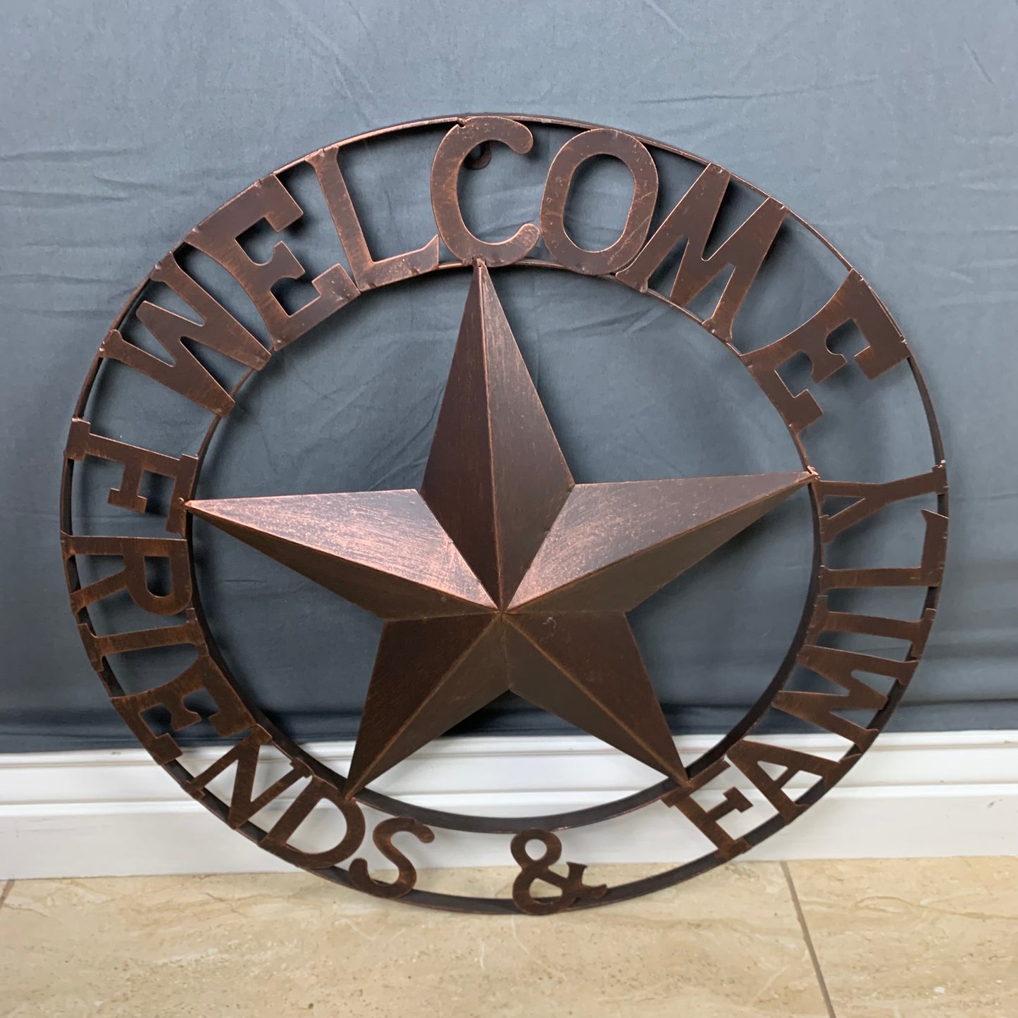 WELCOME FRIENDS FAMILY BARN METAL STAR WALL ART BRONZE WESTERN HOME DECOR HANDMADE NEW #EH13339