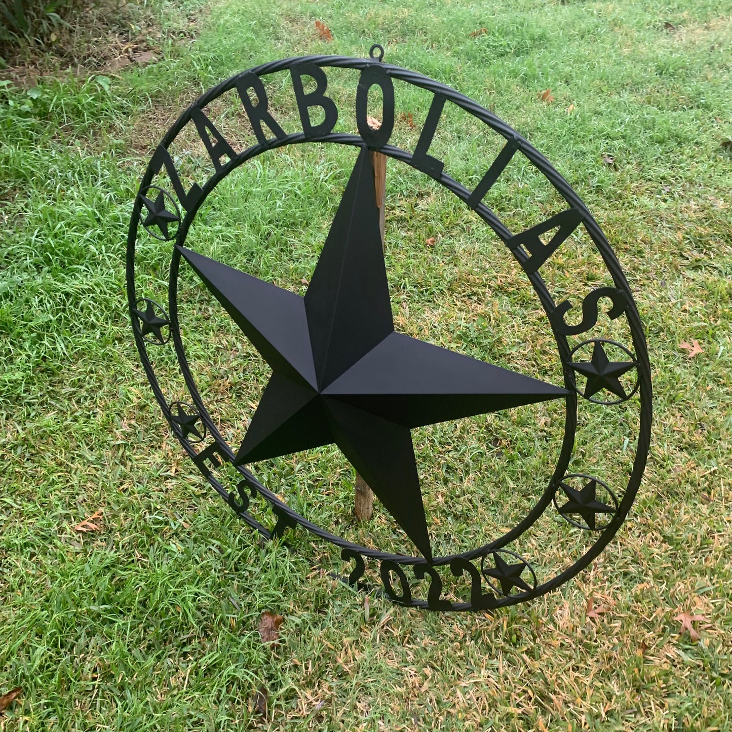 ZARBOLIAS STYLE CUSTOM NAME STAR BARN METAL STAR 3d TWISTED ROPE RING WESTERN HOME DECOR RUSTIC BLACK HANDMADE 24",32",36",50"