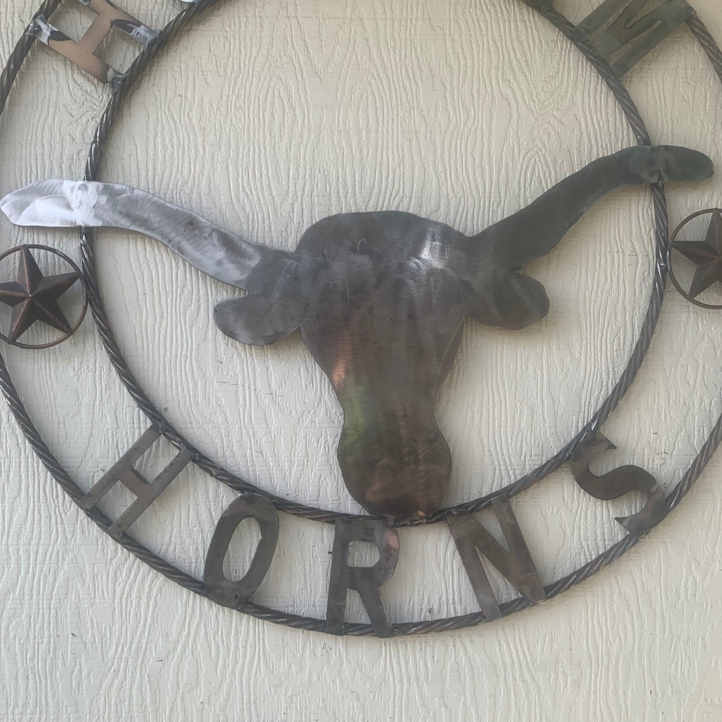 HOOKEM HORNS & LONE STAR TEXAS LONGHORNS HOOK EM RAW METAL UNPAINTED CUSTOM VINTAGE CRAFT WALL ART TEAM SIGN HANDMADE
