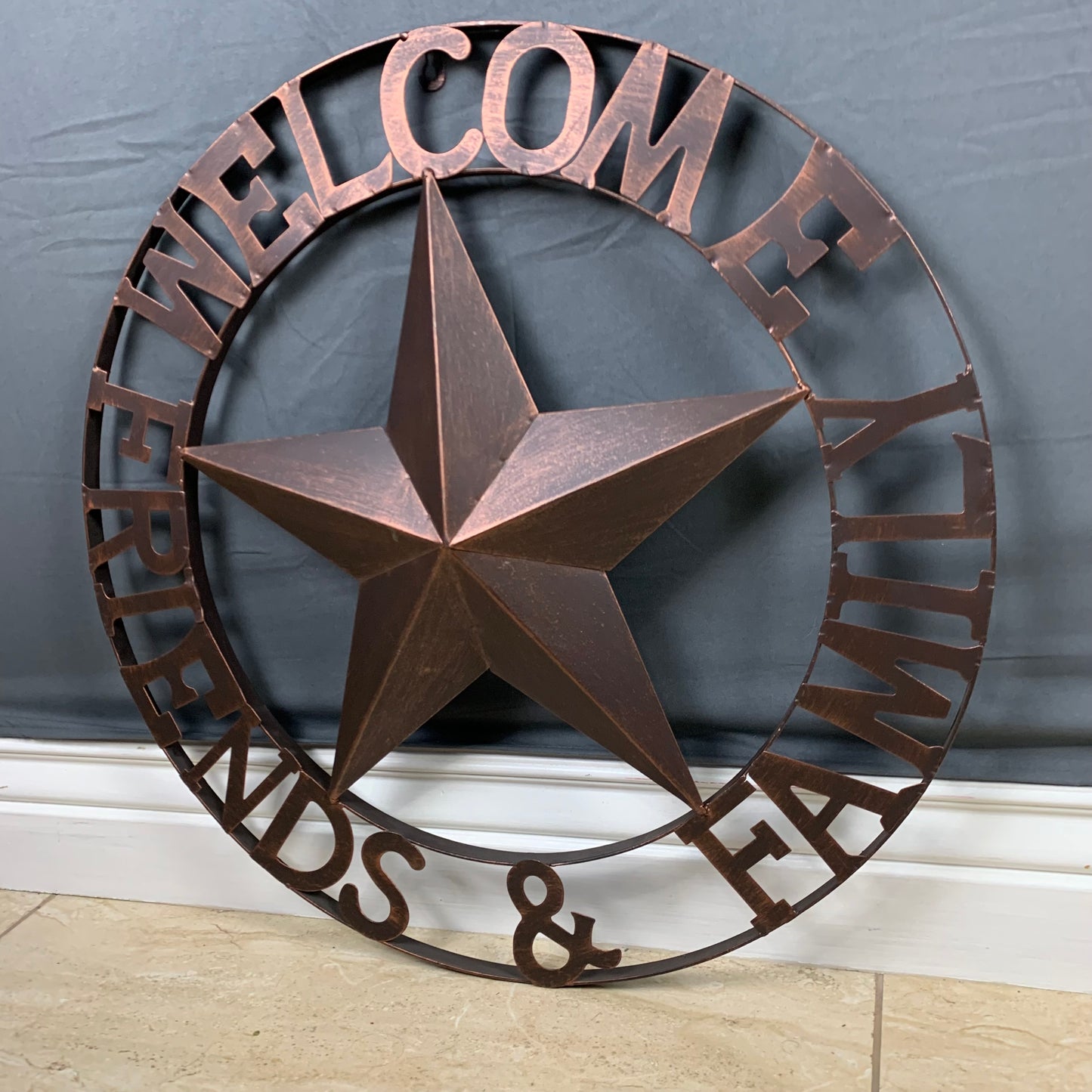 WELCOME FRIENDS FAMILY BARN METAL STAR WALL ART BRONZE WESTERN HOME DECOR HANDMADE NEW #EH13339