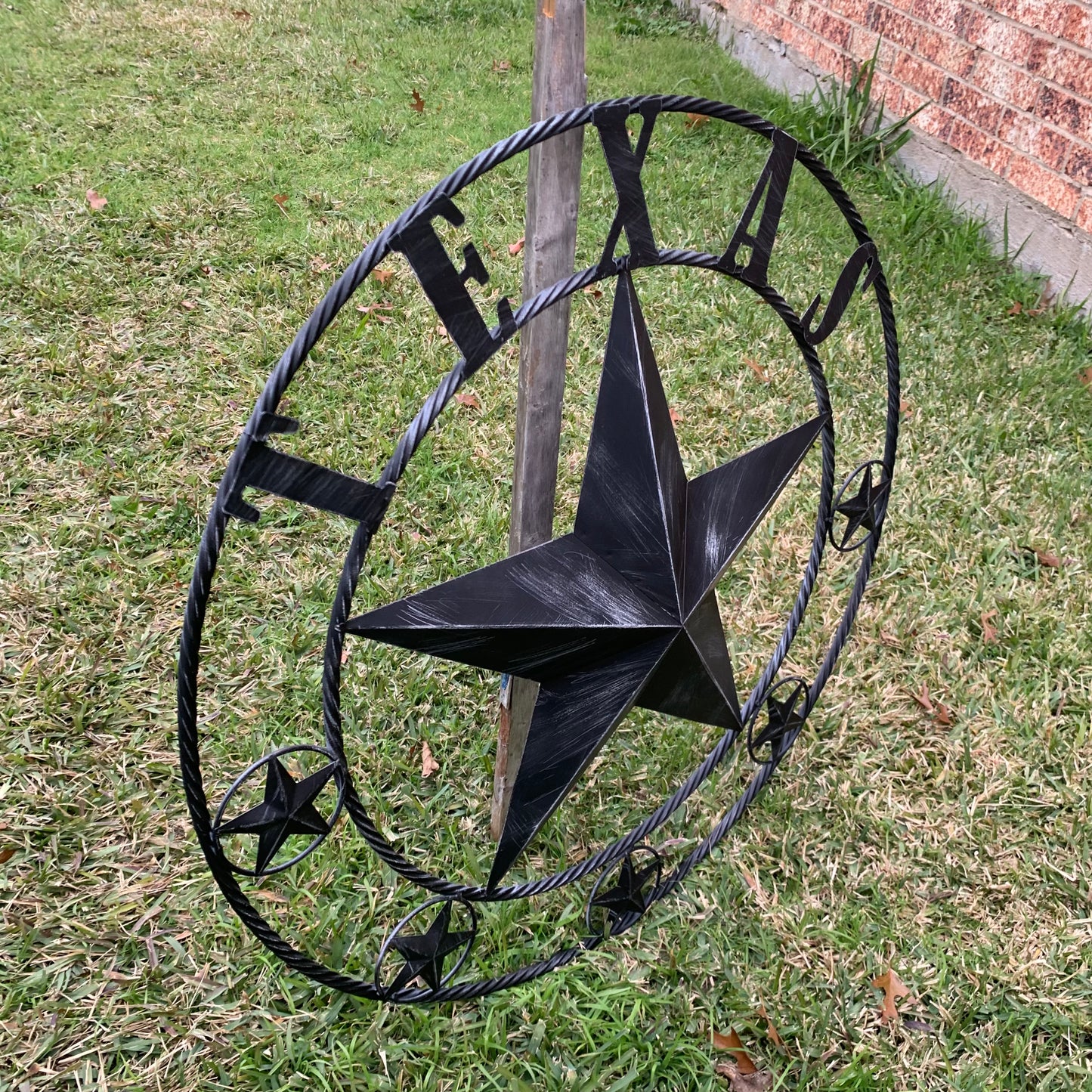 TEXAS BLACK DISTRESSED STAR TWO TONE TEXTURE BARN STAR METAL LONESTAR TWISTED ROPE RING WESTERN HOME DECOR HANDMADE NEW