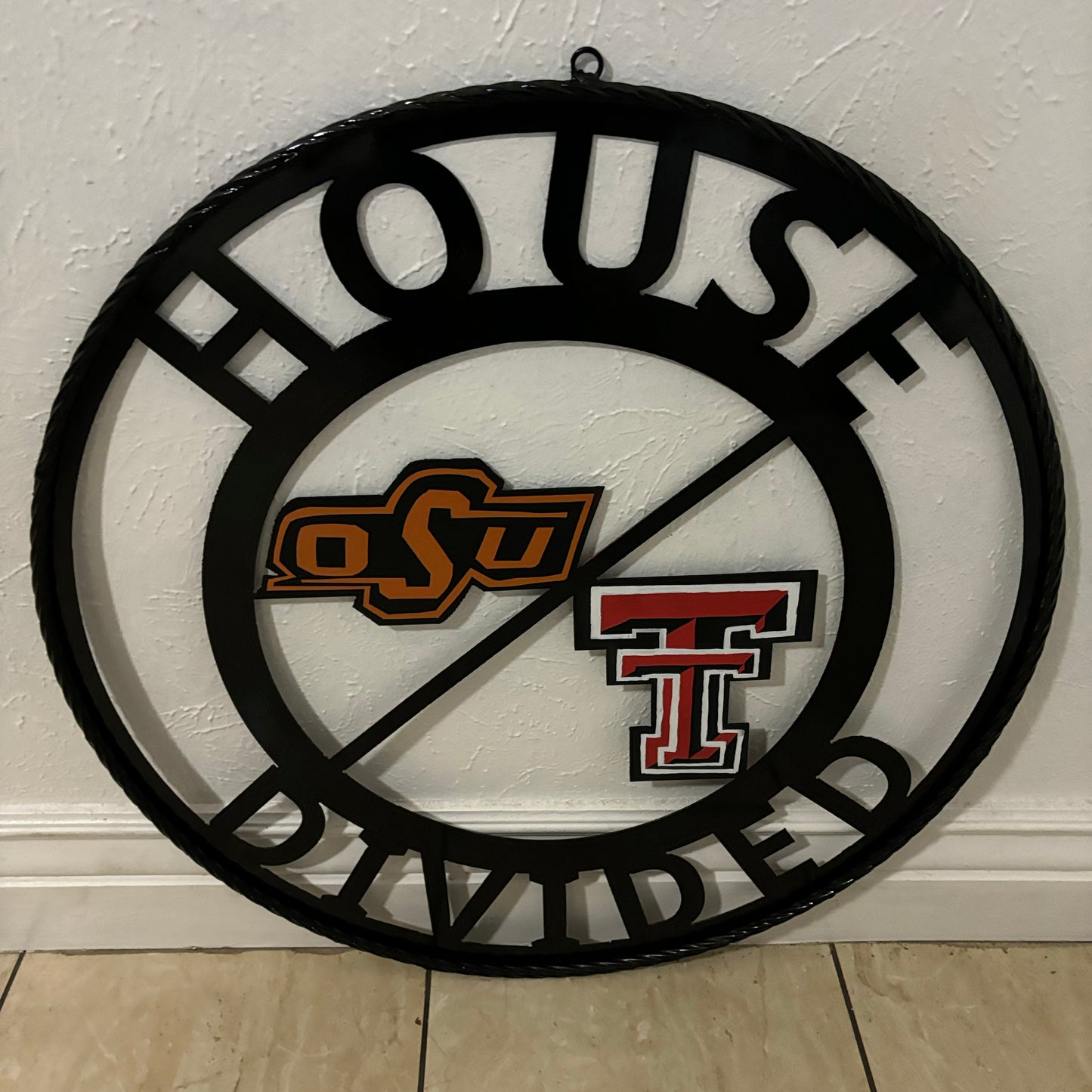 HOUSE DIVIDED OSU & TECH CUSTOM VINTAGE METAL CRAFT WALL ART RUSTIC TEAM SIGN HANDMADE 18",24",32",36