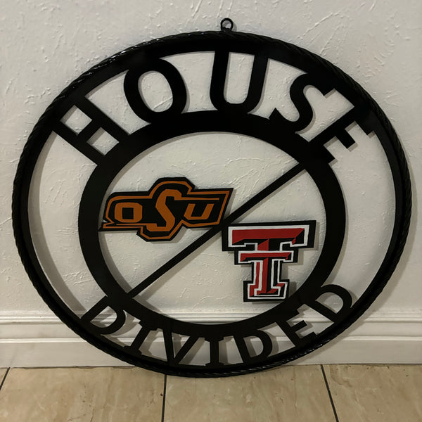 HOUSE DIVIDED OSU & TECH CUSTOM VINTAGE METAL CRAFT WALL ART RUSTIC TEAM SIGN HANDMADE 18",24",32",36