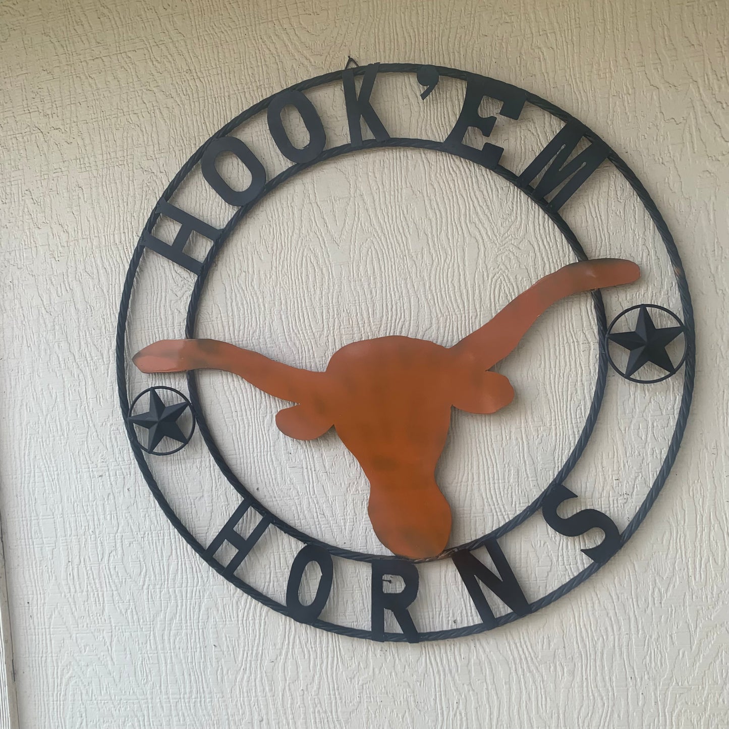 HOOKEM HORNS WITH LONE STAR TEXAS LONGHORNS HOOK EM METAL CUSTOM VINTAGE CRAFT WALL ART TEAM SIGN HANDMADE