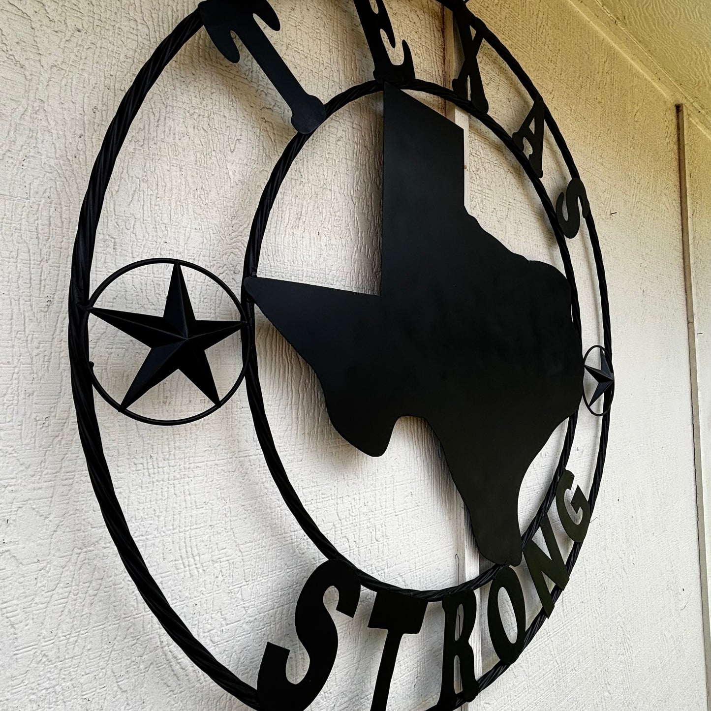 TEXAS STRONG BLACK METAL SIGN WESTERN HOME DECOR HANDMADE