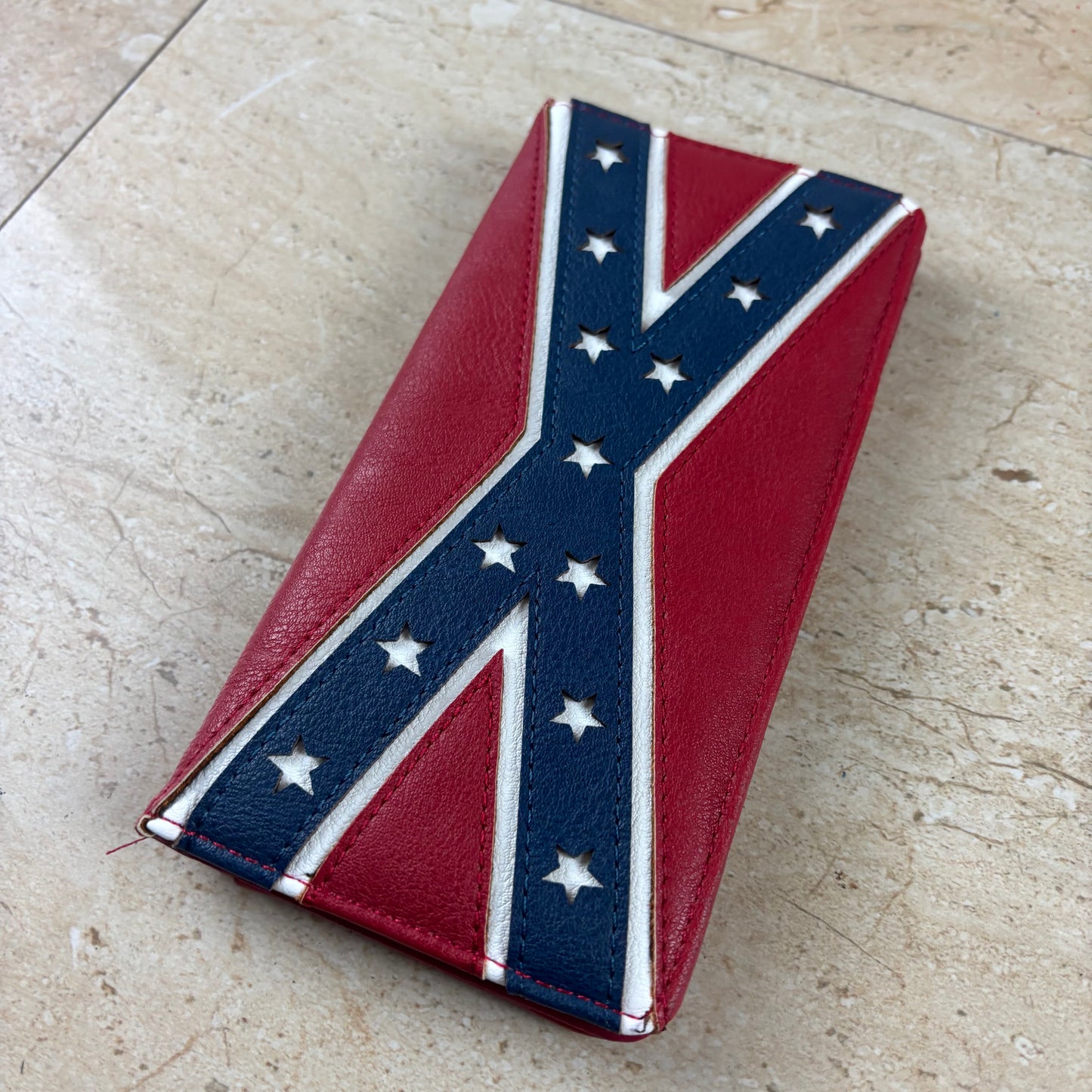 REBEL FLAG WALLET CHECK BOOK LEATHER WALLET WESTERN FASHION HANDMADE NEW #EH13318