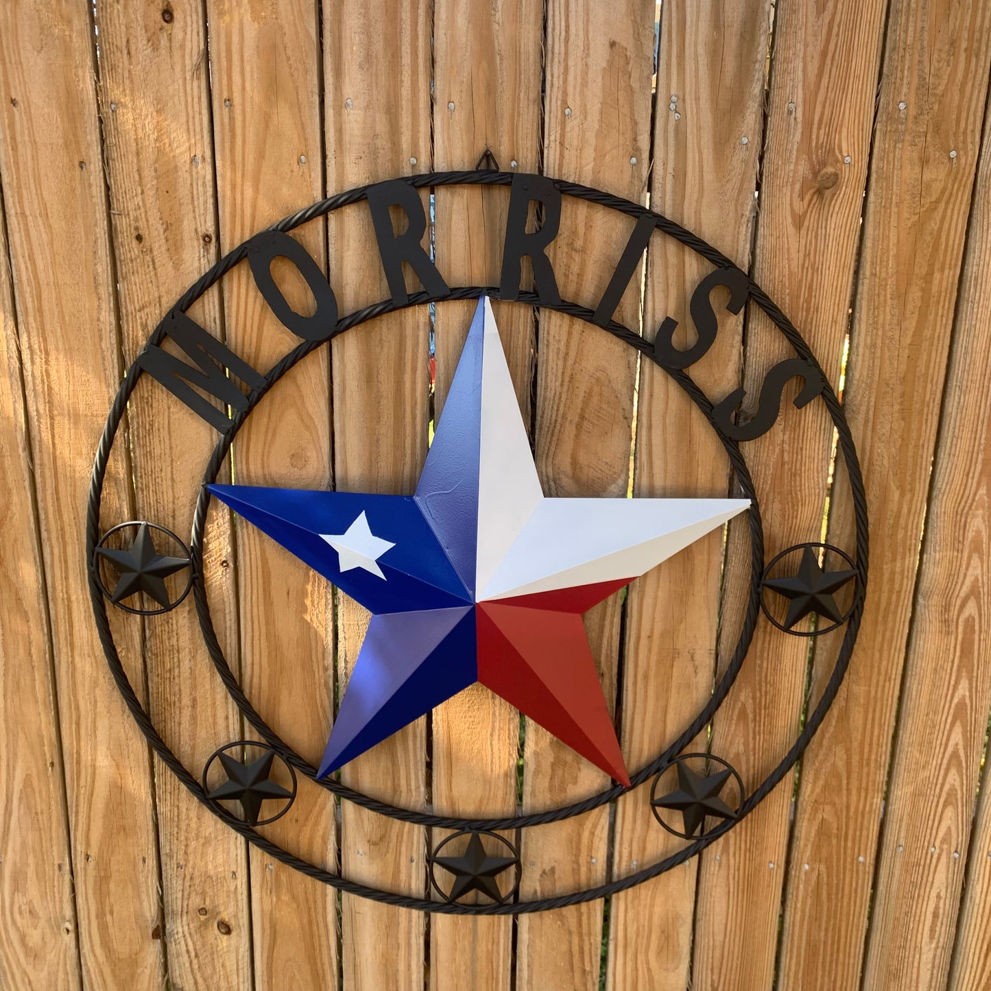 MORRISS TEXAS FLAG STYLE CUSTOM NAME STAR TWISTED ROPE BLACK RING WESTERN HOME DECOR HANDMADE