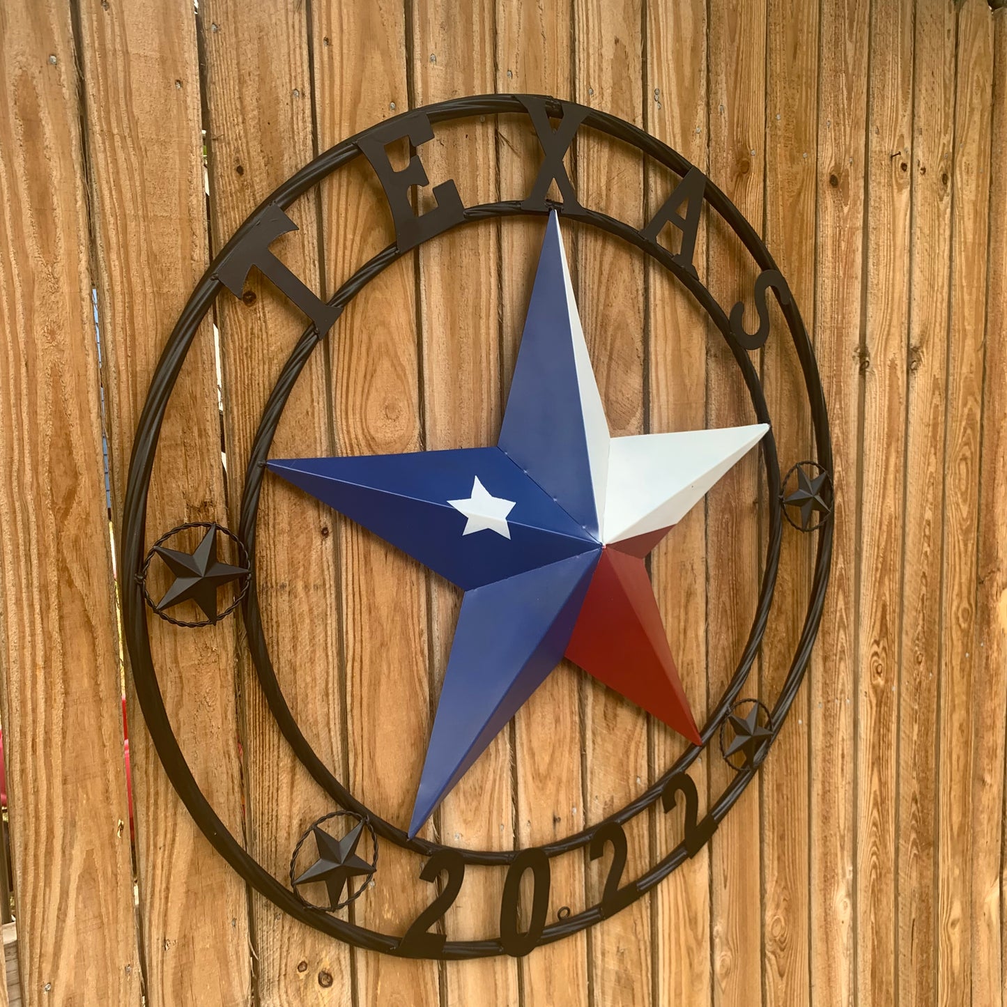 TEXAS 2022 STYLE CUSTOM NAME BARN STAR METAL LONESTAR 3d TWISTED BLACK ROPE RING WESTERN HOME DECOR   HANDMADE 24",32",36"