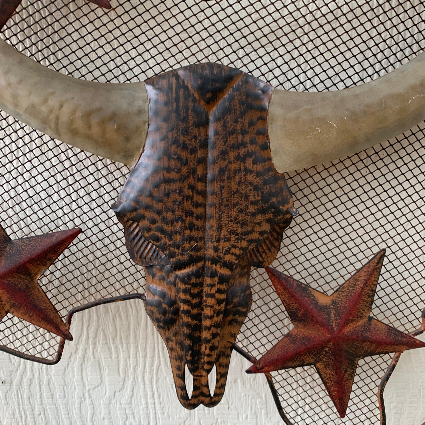 24" LONGHORNS & STARS METAL WALL ART SCULPTURE WESTERN HOME DECOR HANDMADE NEW