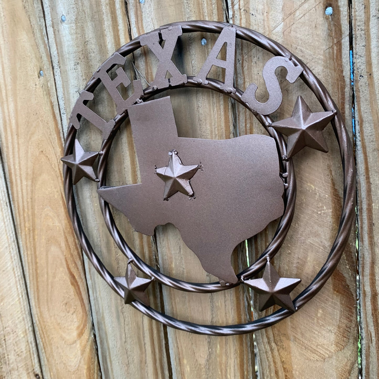 12" STATE OF TEXAS MAP RUSTIC BRONZE TWISTED RING METAL SIGN WESTERN HOME DECOR HANDMADE NEW
