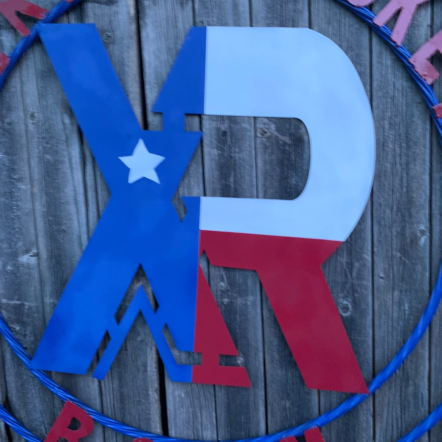 #EH11299 CUSTOM NAME XR ROOFING STYLE SIGN RED,WHITE & BLUE TEXAS FLAG LOGO HANDMADE