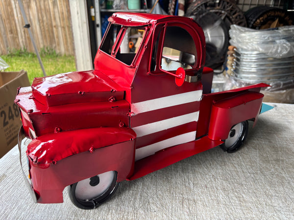 USA FLAG TRUCK 24" PICKUP PATRIOTIC TRUCK RED WHITE TAIL DOWN METAL GARDEN ART FIGURINE WESTERN HOME DECOR HANDMADE #EH12855