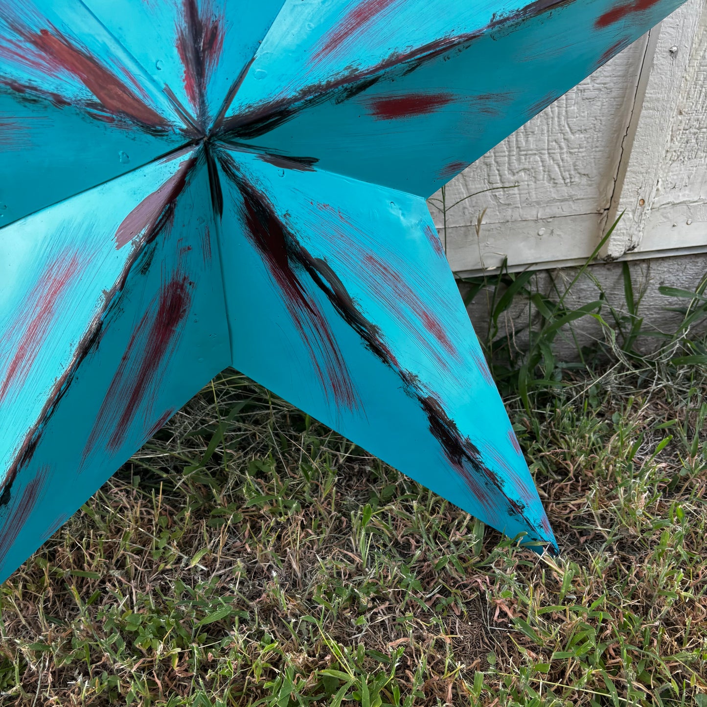 TURQUOISE DISTRESSED TWO TONE BARN STAR METAL ART WESTERN HOME DECOR HANDMADE
