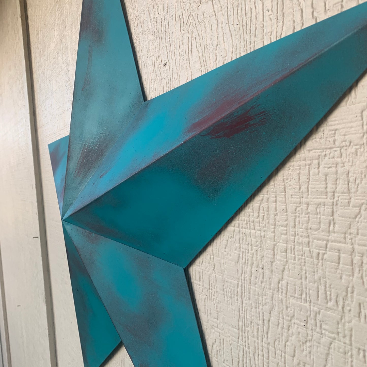 #EH10540 TURQUOISE DISTRESSED TWO TONE BARN STAR METAL ART WESTERN HOME DECOR HANDMADE NEW