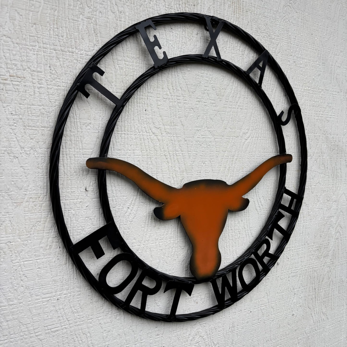 TEXAS FORT WORTH METAL SIGN LONGHORNS ORANGE WESTERN HOME DECOR HANDMADE