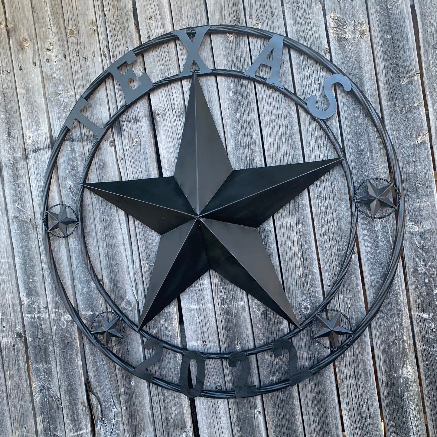 TEXAS 2022 STYLE CUSTOM NAME STAR BARN METAL LONE STAR 3d TWISTED ROPE RING WESTERN HOME DECOR RUSTIC  BLACK HANDMADE 24",32",34",36",40",42",44",46",50"
