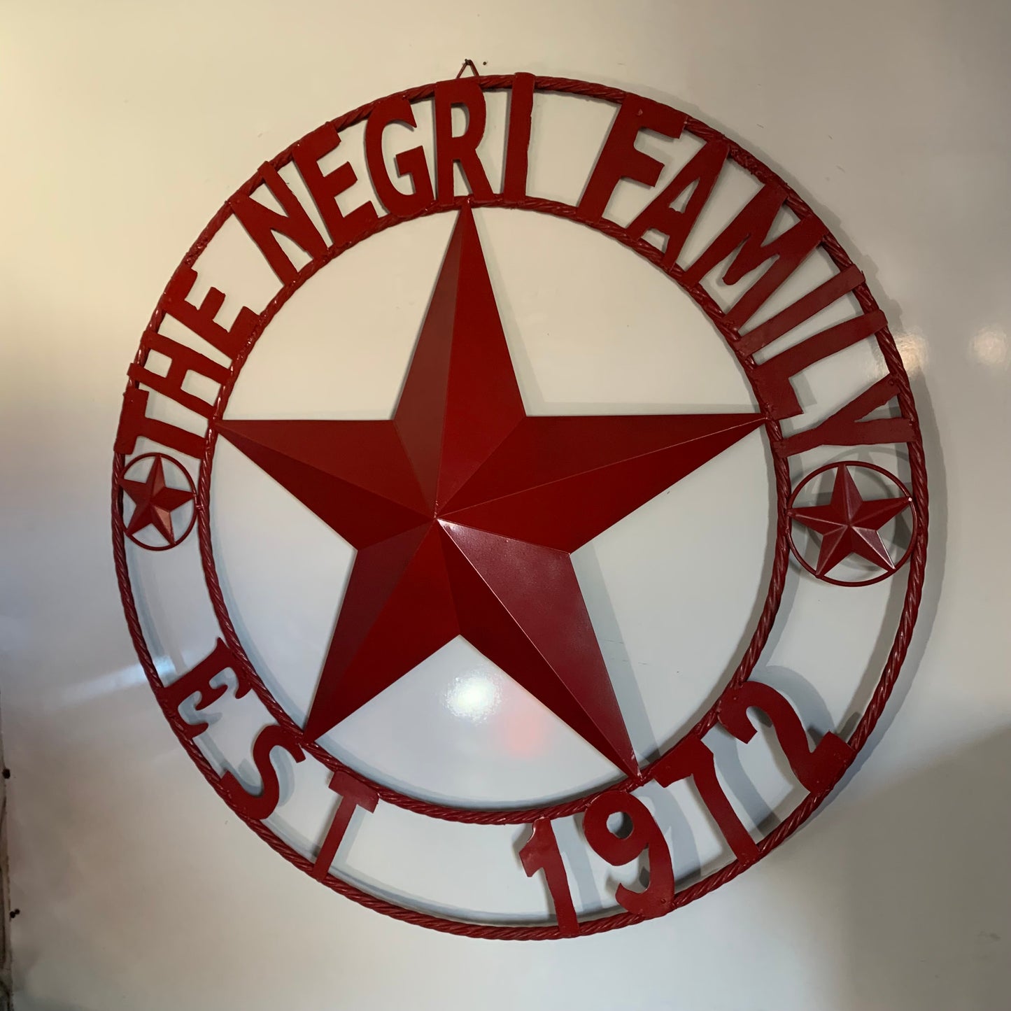 NEGRI FAMILY STYLE YOUR CUSTOM NAME STAR BARN STAR METAL LONE STAR WESTERN HOME DECOR RUSTIC BURGUNDY RED HANDMADE 24",32",36",50"