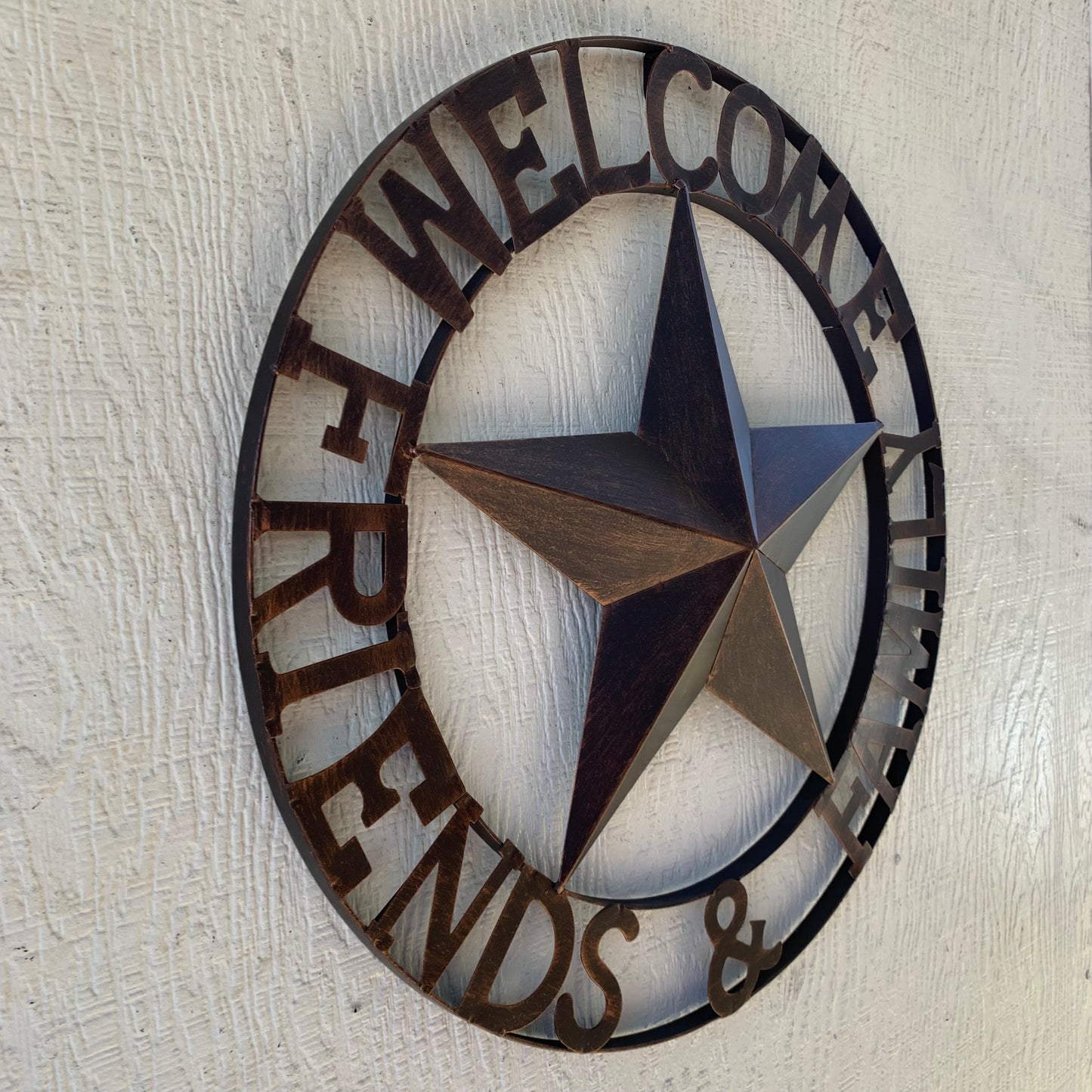 WELCOME FRIENDS FAMILY BARN METAL STAR WALL ART BRONZE WESTERN HOME DECOR HANDMADE NEW #EH13339