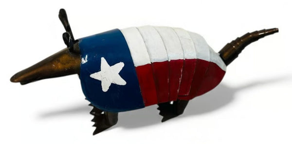11" ARMADILLO GARDEN SCULPTURE TEXAS FLAG YARD METAL ORNAMENT PATRIOTIC DECOR WESTERN HOME DECOR HANDMADE #EH13192
