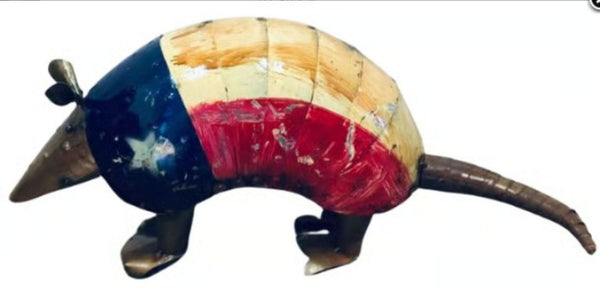 24" ARMADILLO GARDEN SCULPTURE TEXAS FLAG YARD METAL ORNAMENT PATRIOTIC DECOR WESTERN HOME DECOR HANDMADE #EH13191