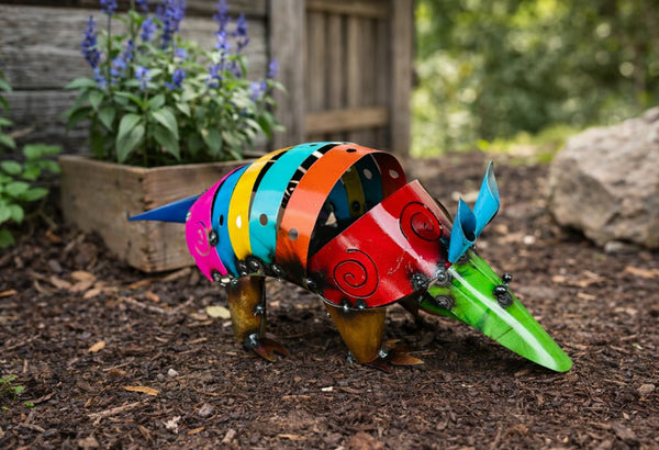 24" ARMADILLO GARDEN SCULPTURE MULTI COLORS YARD METAL ORNAMENT PATRIOTIC DECOR WESTERN HOME DECOR HANDMADE #EH13188