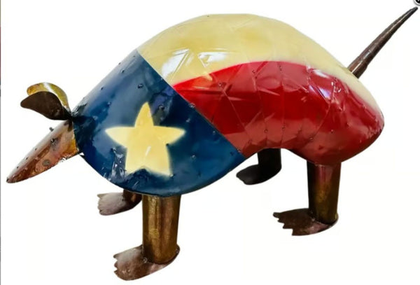 38" ARMADILLO GARDEN SCULPTURE TEXAS FLAG YARD METAL ORNAMENT PATRIOTIC DECOR WESTERN HOME DECOR HANDMADE #EH13196