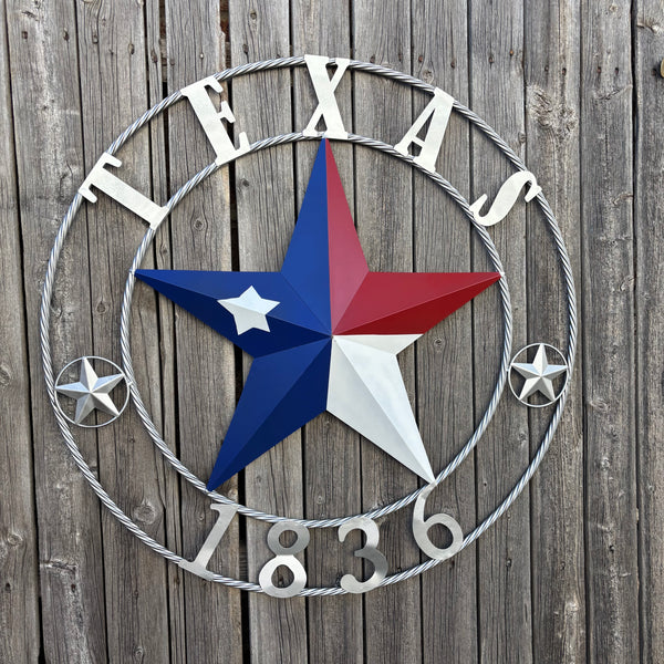 1836 TEXAS 1836 FLAG STAR RED WHITE BLUE TWISTED SILVER RING WESTERN HOME DECOR HANDMADE NEW