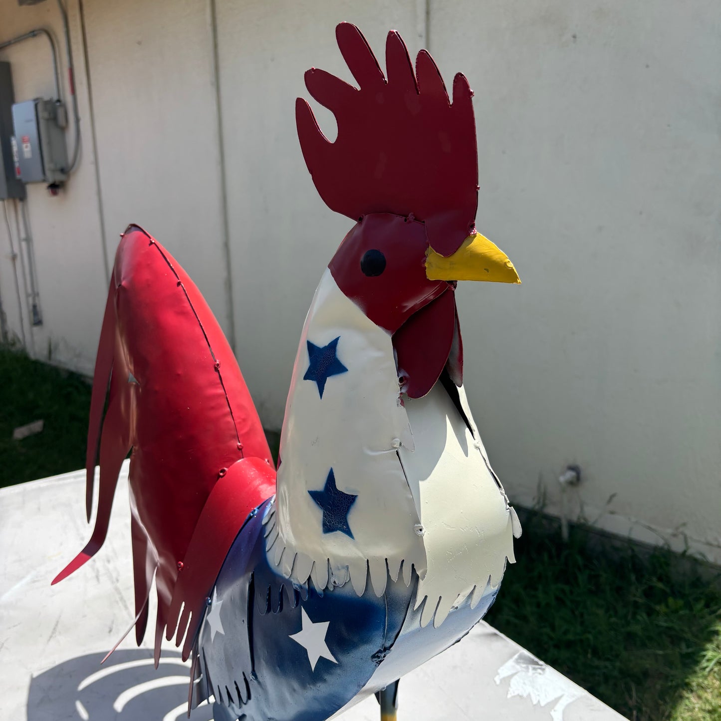USA FLAG ROOSTER AMERICAN RED WHITE BLUE PATRIOTIC GARDEN METAL SCULPTURE WESTERN HOME DECOR ORNAMENT HANDMADE #34-003