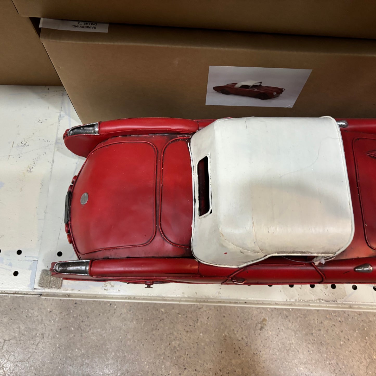 RA0236 RED CLASSIC CAR COVERTIBLE L 18" METAL CAR ART WESTERN HOME DECOR HANDMADE