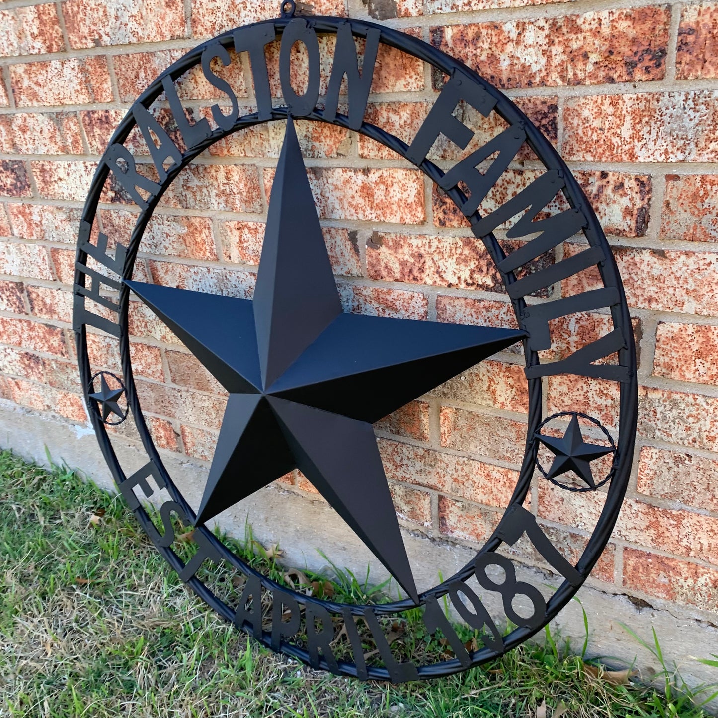 RALSTON FAMILY STYLE CUSTOM NAME STAR BARN METAL STAR 3d TWISTED ROPE RING WESTERN HOME DECOR RUSTIC BLACK HANDMADE 24",32",36",50"