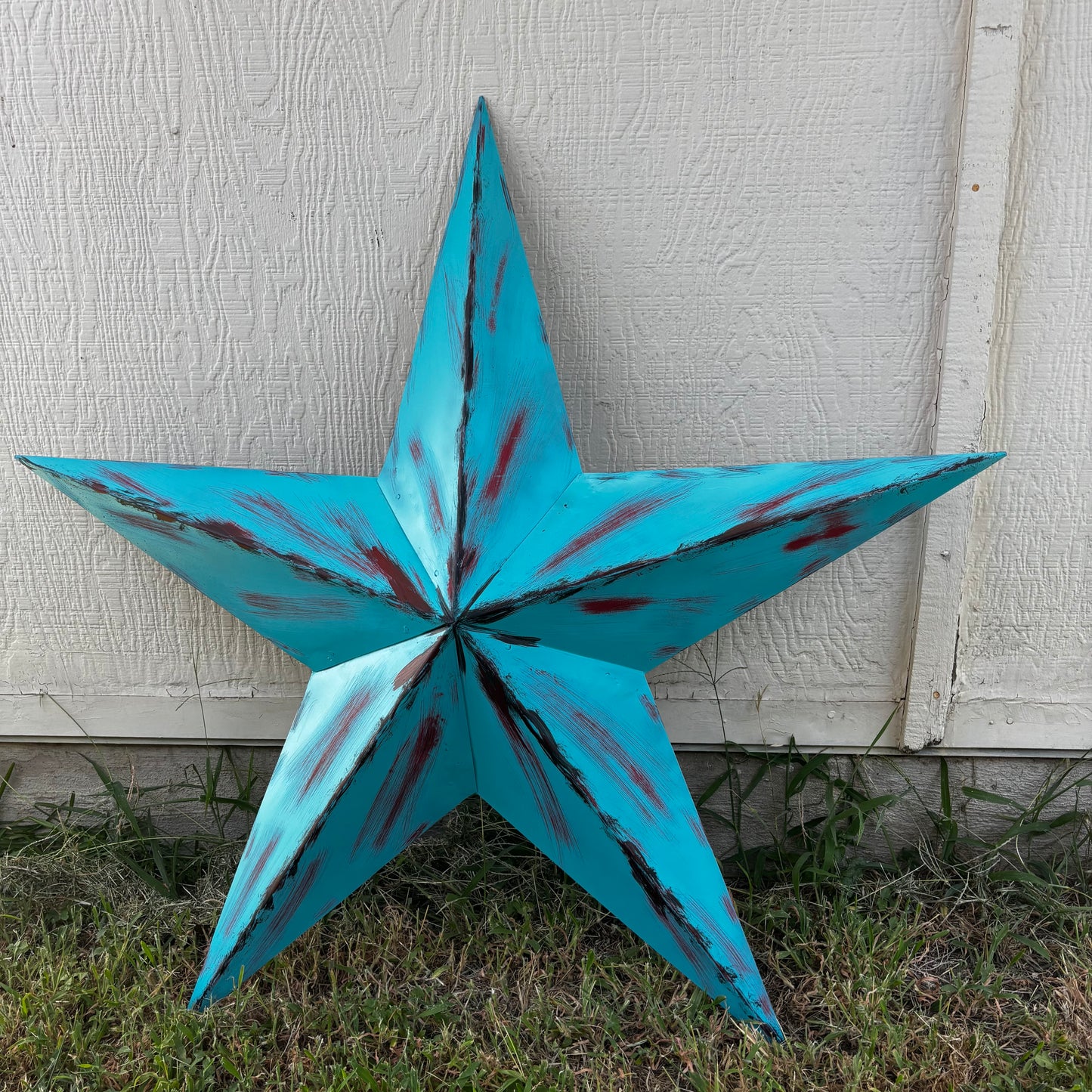 TURQUOISE DISTRESSED TWO TONE BARN STAR METAL ART WESTERN HOME DECOR HANDMADE