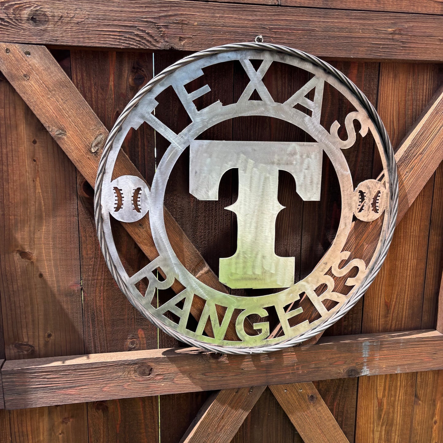 TEXAS RANGERS CUSTOM RAW METAL VINTAGE CRAFT TEAM SIGN TWISTED ROPE RING HANDMADE