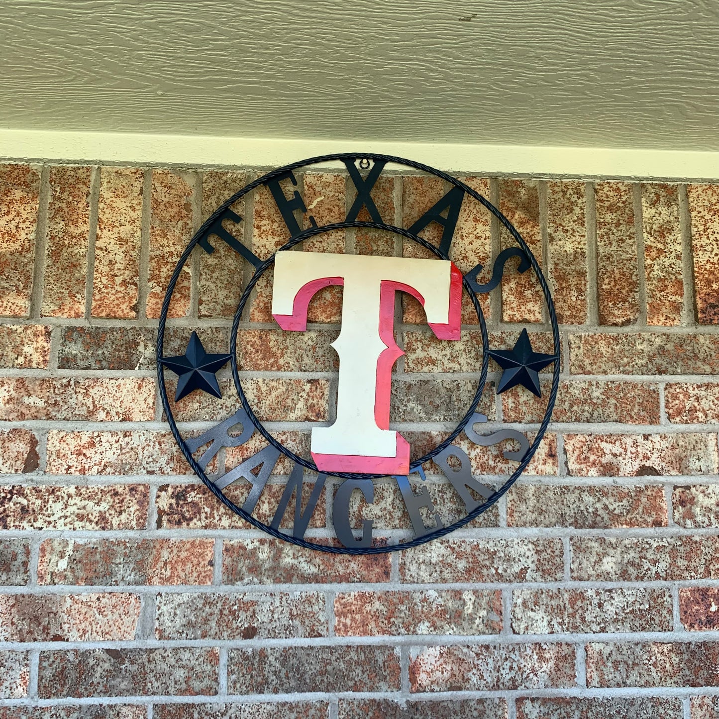 12", 18", 24", 32" TEXAS RANGERS BARN CUSTOM METAL VINTAGE CRAFT SIGN TEAM  WHITE & RED & NAVY BLUE RING & STAR HANDMADE